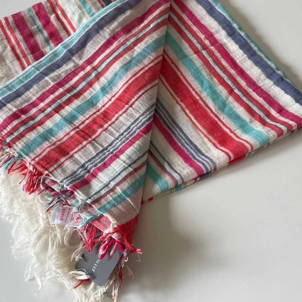 Pistil Malia Scarf Poppy Lightweight Cotton Stripe Fringe Wrap